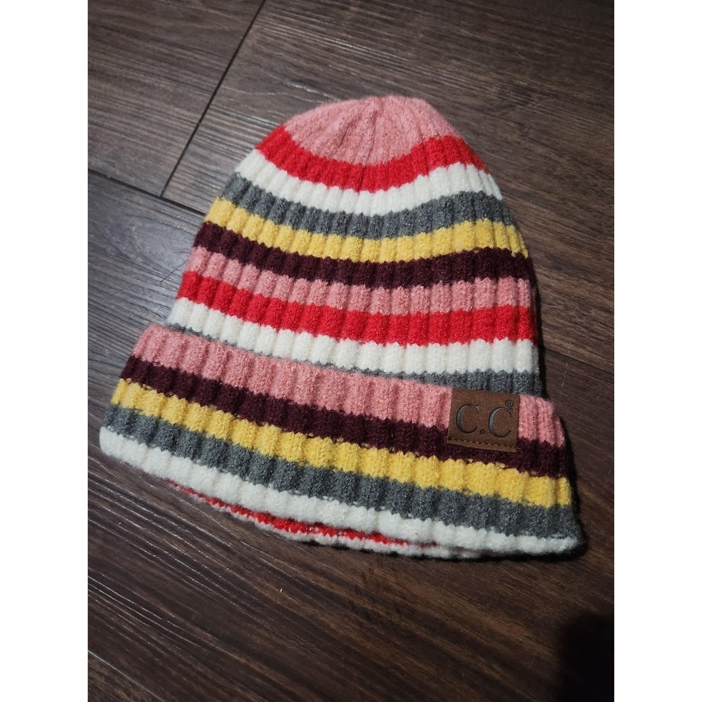 C.C Beanie Hat Womens‎ One Size Multicolor Stripe Knit Ribbed Soft Warm Winter